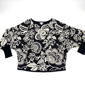 Sundance Womens Floral Textured‎ Sweater Dolman Sleeves Black White Sz S
